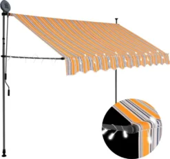 VidaXL Einziehbare Markise Handbetrieben Mit LED 300 Cm Gelb Blau