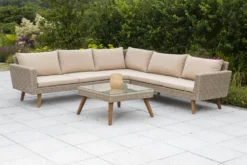 Merxx Eckset "Pamplona" - Aluminiumgestell Mit Kunststoffgeflecht Natur Und Akazie, Inkl. Kissen