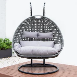 HOME DELUXE - Polyrattan Hängesessel TWIN Grau - Komplett Inkl. Regenabdeckung Hängestuhl Hängekorb Gartenliege -Grünwelt Exporteren Garten-Winkel 7fef487bf962d14d4b262995dba4f0a3