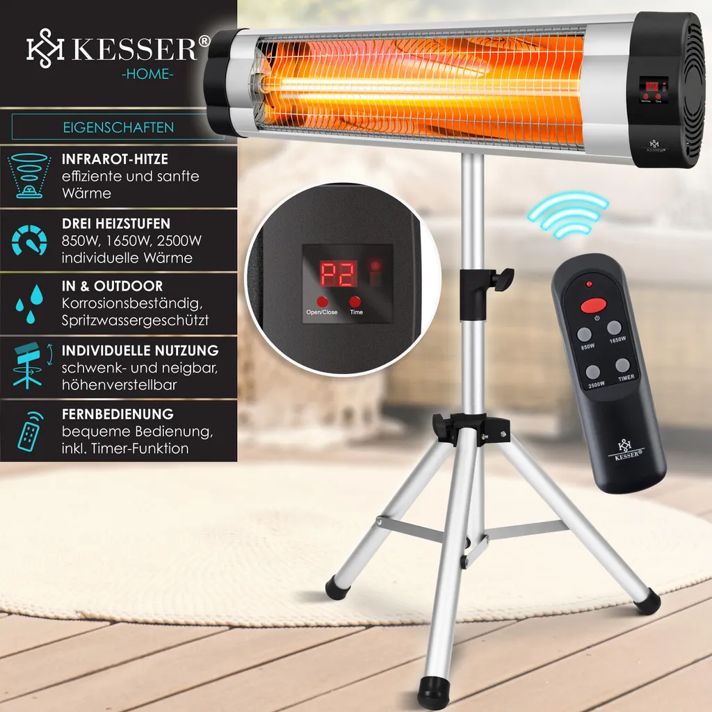 KESSER® Infrarotstrahler Heizstrahler Terrassenstrahler 2500W Mit Fernbedienung Inkl. Schutzhülle Höhenverstellbarem Teleskopstativ Wickeltischstrahler Terrassenheizer Quarzstrahler Infrarot, Leistung:2500W Mit Fernbedienung 2 KESSER® Infrarotstrahler Heizstrahler Terrassenstrahler 2500W Mit Fernbedienung Inkl. Schutzhülle Höhenverstellbarem Teleskopstativ Wickeltischstrahler Terrassenheizer Quarzstrahler Infrarot, Leistung:2500W Mit Fernbedienung – Bild 2