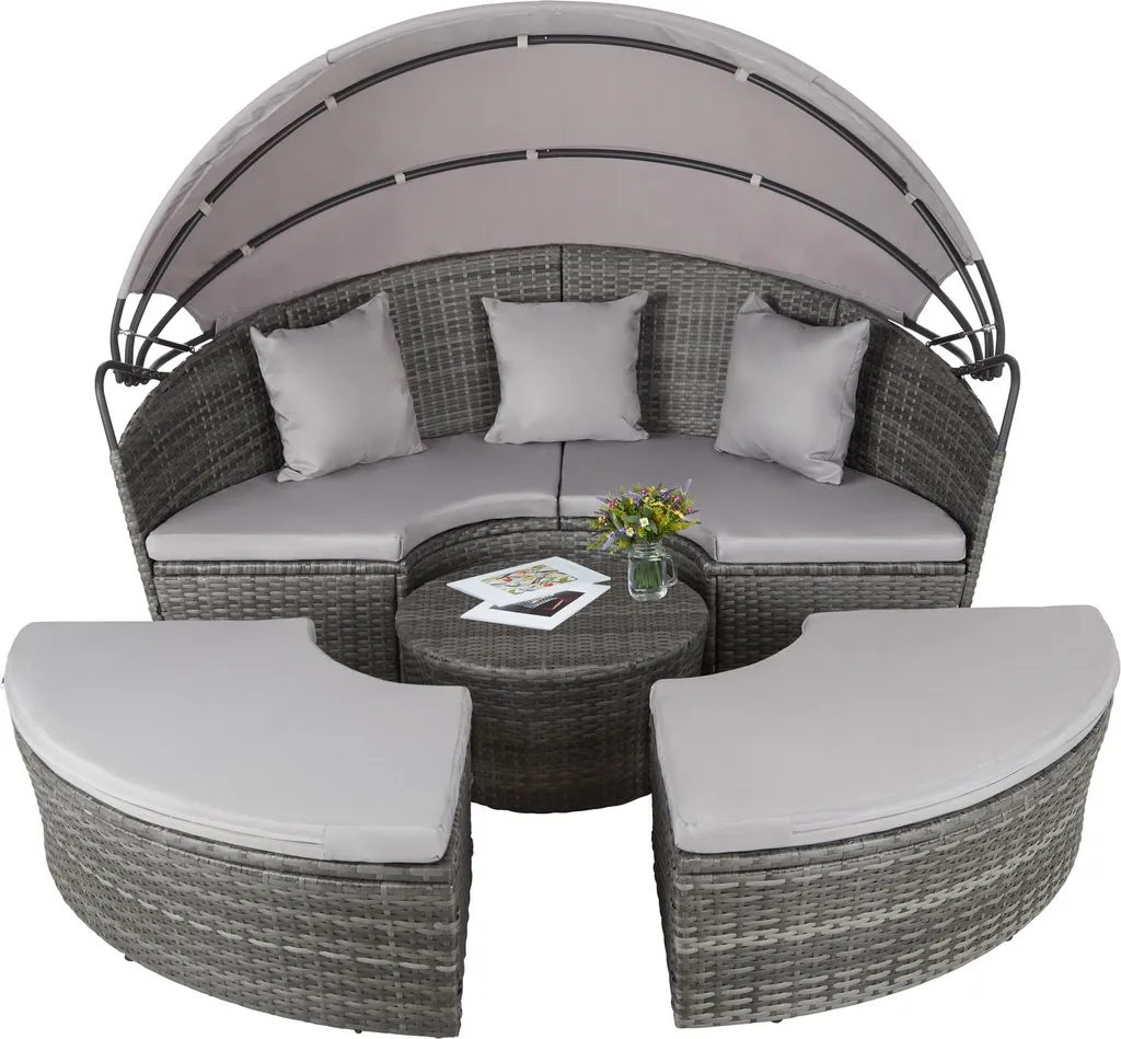 Tectake Sonneninsel Rattan Mit Aluminiumgestell Und Sonnendach - Grau 7 Tectake Sonneninsel Rattan Mit Aluminiumgestell Und Sonnendach - Grau – Bild 7