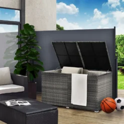 Juskys Polyrattan Auflagenbox Ikaria 950 L – Deckel Mit Hubautomatik & Innenplane – Garten Kissenbox Für Balkon & Terrasse – Gartenbox Grau-meliert -Grünwelt Exporteren Garten-Winkel 810f23a8dd6cf40bc998e139f012aecf
