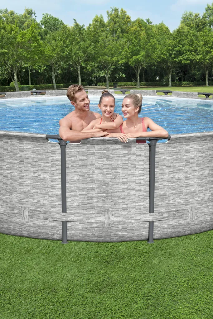 Bestway® Steel Pro MAX™ Aufstellpool Komplett-Set Mit Filterpumpe Ø 549 X 122 Cm, Steinwand-Optik (Cremegrau), Rund 10 Bestway® Steel Pro MAX™ Aufstellpool Komplett-Set Mit Filterpumpe Ø 549 X 122 Cm, Steinwand-Optik (Cremegrau), Rund – Bild 10
