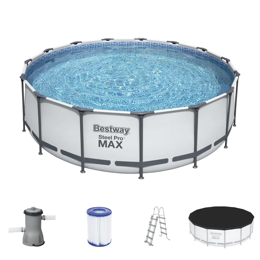 Bestway Steel Pro Max™ Frame Pool Komplett-Set, Rund, Mit Filterpumpe, Sicherheitsleiter & Abdeckplane 457 X 122 Cm 5 Bestway Steel Pro Max™ Frame Pool Komplett-Set, Rund, Mit Filterpumpe, Sicherheitsleiter & Abdeckplane 457 X 122 Cm – Bild 5