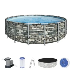 Bestway® Power Steel™ Aufstellpool Komplett-Set Mit Filterpumpe Ø 549 X 132 Cm Steinwand-Optik (Naturstein), Rund -Grünwelt Exporteren Garten-Winkel 81937ed2f5ce86d0e7bca9c446a3709a