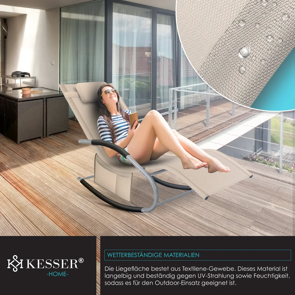 KESSER® Sonnenliege Relaxliege Schwungliege | Gartenliege | Gartenstuhl | Klappstuhl Faltbar | Liegestuhl | Schaukelsessel | Ergonomische Relaxsessel | Wetterfest | 150 Kg Belastung |, Farbe:Beige 6 KESSER® Sonnenliege Relaxliege Schwungliege | Gartenliege | Gartenstuhl | Klappstuhl Faltbar | Liegestuhl | Schaukelsessel | Ergonomische Relaxsessel | Wetterfest | 150 Kg Belastung |, Farbe:Beige – Bild 6