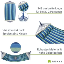 Juskys Hängematte Caracas 230 X 150 Cm In Grün-Blau – Doppelhängematte Aus Baumwolle Für 2 Personen Mit Kissen – Outdoor-Hängematte Bis 300 Kg -Grünwelt Exporteren Garten-Winkel 82308d219107d41799027f22e0220680