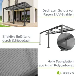 Juskys Terrassenüberdachung 7x3 M Mit Schiebedach - Terrassendach Aus Aluminium Mit Doppelstegplatten - Wetterfeste Überdachung Mit UV-Schutz - Grau -Grünwelt Exporteren Garten-Winkel 8244041e24bf923064546516747f715b
