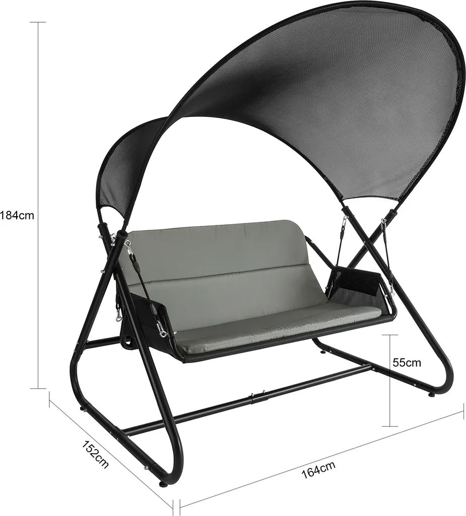 SoBuy OGS58-HG Hollywoodschaukel Schaukelstuhl Gartenschaukel Schwingbank Gartenbank Mit Sonnendach Grau Belastbarkeit 300 Kg BHT Ca: 164x184x152cm 4 SoBuy OGS58-HG Hollywoodschaukel Schaukelstuhl Gartenschaukel Schwingbank Gartenbank Mit Sonnendach Grau Belastbarkeit 300 Kg BHT Ca: 164x184x152cm – Bild 4