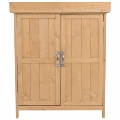 Outsunny Geräteschrank Geräteschuppen Gartenschrank 2 Fächer Tannenholz Natur 74 X 43 X 88cm