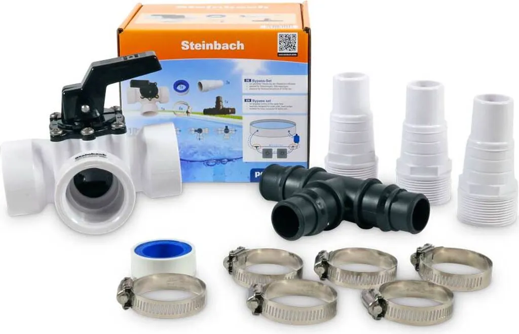 Intex Bypass-Set Für 38mm Schwimmbadschlauch 3-Wege-Ventil, T-Stück, Schlauchtüllen, Schlauchklemmen Teflonband 2 Intex Bypass-Set Für 38mm Schwimmbadschlauch 3-Wege-Ventil, T-Stück, Schlauchtüllen, Schlauchklemmen Teflonband – Bild 2