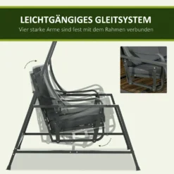 Outsunny Hollywoodschaukel, 2-Sitzer Gartenschaukel, Schaukelbank Mit Verstellbarem Sonnendach, Sitzkissen, Für Balkon, Dunkelgrau, Stahl, 148 X 129 X 172 Cm -Grünwelt Exporteren Garten-Winkel 84b5739ced6e01009847d0b42140909d