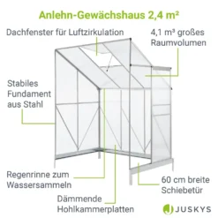 Juskys Aluminium Anlehn-Gewächshaus 2,4 M² – Treibhaus Mit Schiebetür, Fenster Zum Lüften & Stahl-Fundament – Stabiles Pflanzenhaus Für Garten 22 Juskys Aluminium Anlehn-Gewächshaus 2,4 M² – Treibhaus Mit Schiebetür, Fenster Zum Lüften & Stahl-Fundament – Stabiles Pflanzenhaus Für Garten -Grünwelt Exporteren Garten-Winkel 84bac749fa17cd1c840b7f491386fa43