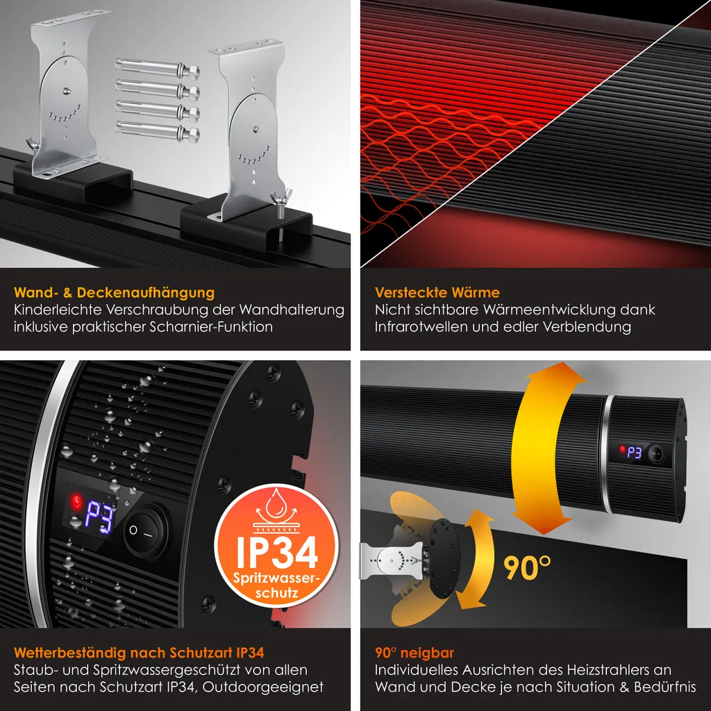 KESSER® Dunkelheizstrahler Heizstrahler Mit Fernbedienung & WiFi APP Terrassenheizer Infrarot-Heizstrahler Wand-Heizstrahler Schwarzstrahler Quarzstrahler Terrassenstrahler Balkonheizer Timer, Farbe:Schwarz, Größe:2400W 4 KESSER® Dunkelheizstrahler Heizstrahler Mit Fernbedienung & WiFi APP Terrassenheizer Infrarot-Heizstrahler Wand-Heizstrahler Schwarzstrahler Quarzstrahler Terrassenstrahler Balkonheizer Timer, Farbe:Schwarz, Größe:2400W – Bild 4