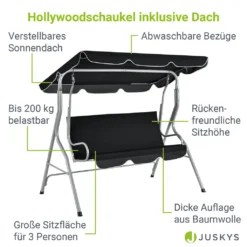 Juskys Hollywoodschaukel 3-Sitzer Mit Dach & Sitzauflage – Gartenschaukel 200 Kg Belastbar – Schaukelbank Für Garten & Terrasse - Schwarz 16 Juskys Hollywoodschaukel 3-Sitzer Mit Dach & Sitzauflage – Gartenschaukel 200 Kg Belastbar – Schaukelbank Für Garten & Terrasse - Schwarz -Grünwelt Exporteren Garten-Winkel 86234cce3e2a44055db0f4fb6984b677