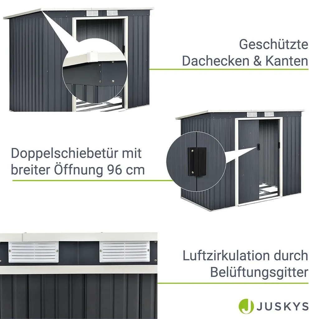 Juskys Metall Gerätehaus M Mit Pultdach, Schiebetür & Fundament - 4m³ - 213×130×173 Cm - Anthrazit - Geräteschuppen Gartenhaus Garten Schuppen 5 Juskys Metall Gerätehaus M Mit Pultdach, Schiebetür & Fundament - 4m³ - 213×130×173 Cm - Anthrazit - Geräteschuppen Gartenhaus Garten Schuppen – Bild 5