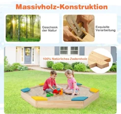 COSTWAY 140 X 122 X 14 Cm Sandkasten Holz, Sandbox Mit 6 Integrierten Sitzen, Sandkiste Für Kinder Ab 3 Jahre -Grünwelt Exporteren Garten-Winkel 877614be1aa57fcb9f144da85b70b80e