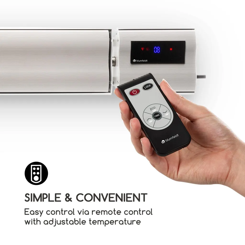 Blumfeldt Cosmic Beam Plus Terrassenheizstrahler Infrarot-Heizstrahler Elektroheizung , Dunkelstrahler , IR Comfort Heat , 2400 W , Thermostat: 5 - 45 °C , IP44 , Timer , Decken- Oder Wandinstallation , Fernbedienung , Aluminiumgehäuse , Weiß 7 Blumfeldt Cosmic Beam Plus Terrassenheizstrahler Infrarot-Heizstrahler Elektroheizung , Dunkelstrahler , IR Comfort Heat , 2400 W , Thermostat: 5 - 45 °C , IP44 , Timer , Decken- Oder Wandinstallation , Fernbedienung , Aluminiumgehäuse , Weiß – Bild 7