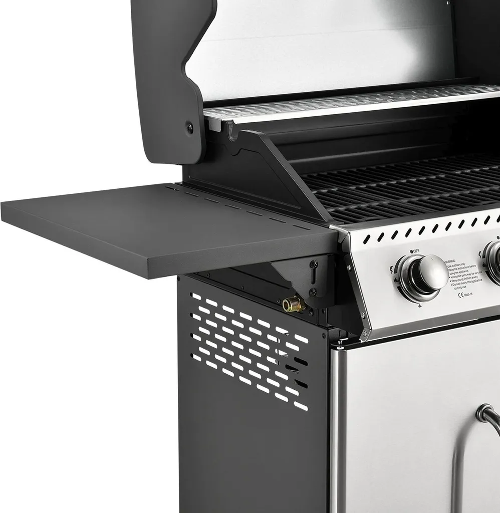 Juskys Gasgrill Kansas Mit 4 Brenner 12 KW, BBQ Grill Mit Gusseisen-Grillrost, Warmhalterost & Thermometer, XL Grillwagen 2 Seitenablagen & 4 Räder 9 Juskys Gasgrill Kansas Mit 4 Brenner 12 KW, BBQ Grill Mit Gusseisen-Grillrost, Warmhalterost & Thermometer, XL Grillwagen 2 Seitenablagen & 4 Räder – Bild 9