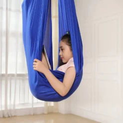 Kinder Schwingen Hängematte, Indoor Schaukel Elastisch Cuddle Hammock Sensory Swing Ideal Für ADHS, Asperger Und Sensorische Integration Sowie Autismustherapie(Blau,150 X 280CM)