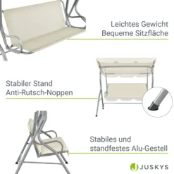 Juskys Hollywoodschaukel 3-Sitzer Mit Dach & Sitzauflage – Gartenschaukel 200 Kg Belastbar – Schaukelbank Für Garten & Terrasse - Beige -Grünwelt Exporteren Garten-Winkel 8a64ab784a7bce40ab9dd123a9095941