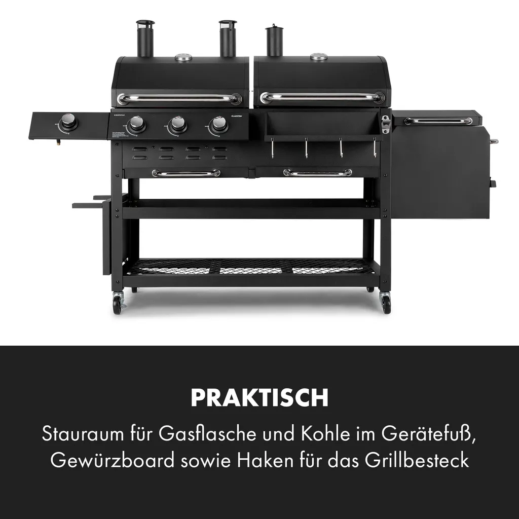 Klarstein Gasgrill Mit Smoker, Gasgrill Mit 4 Brenner, 13,5kW Edelstahl-Gasgrill, BBQ Gasgrill Für Balkon & Garten, Grill Für Gas & Kohle, Gasgrills Mit 4 Brenner & Thermometer 7 Klarstein Gasgrill Mit Smoker, Gasgrill Mit 4 Brenner, 13,5kW Edelstahl-Gasgrill, BBQ Gasgrill Für Balkon & Garten, Grill Für Gas & Kohle, Gasgrills Mit 4 Brenner & Thermometer – Bild 7