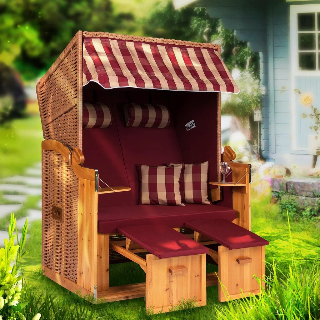 Strandkorb Ostsee XXL Volllieger 2 Sitzer - 120 Cm Breit - Burgund Rot Weiß Inklusive Schutzhülle, Ideal Für Garten Und Terasse 1 Strandkorb Ostsee XXL Volllieger 2 Sitzer - 120 Cm Breit - Burgund Rot Weiß Inklusive Schutzhülle, Ideal Für Garten Und Terasse