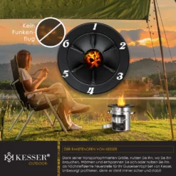 KESSER® Raketenofen Inkl. Grillpfanne Aus Gusseisen Mit Tragetasche Dutch Oven BBQ Rakete Holzofen Camping Campingkocher Campinggrill, Edelstahl, Farbe:Silber -Grünwelt Exporteren Garten-Winkel 8bedb10337468f8d7bc93dfde2e332af