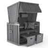 Sanzaro Strandkorb XL120 Cm Deluxe Zweisitzer Holz Und Poly-Rattan Volllieger 4x Kissen Klappbare Rückenlehne 2 Personen Anthrazit-Weiss Nadelstreifen