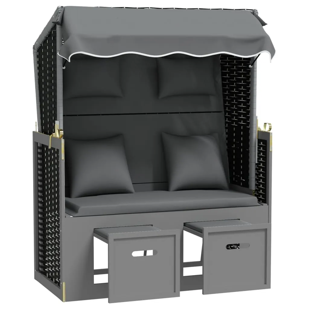 VidaXL Strandkorb Mit Kissen Poly Rattan Massivholz Anthrazit Schwarz 4 VidaXL Strandkorb Mit Kissen Poly Rattan Massivholz Anthrazit Schwarz – Bild 4