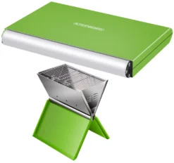 Steinborg Klappgrill | Laptopgrill | Campinggrill | Blitzschneller Aufbau | Hitzebeständiger Rahmen | Grün