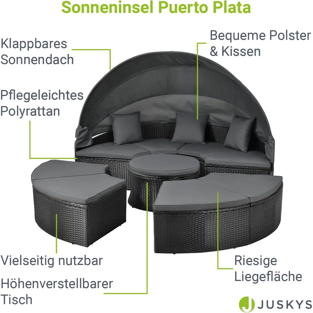 Juskys 2in1 XXL Polyrattan Sonneninsel & Sitzgruppe Puerto Plata – Set Mit Dach, Kissen, Tisch Und Hockern – Liegeinsel Lounge Wetterfest Garten 3 Juskys 2in1 XXL Polyrattan Sonneninsel & Sitzgruppe Puerto Plata – Set Mit Dach, Kissen, Tisch Und Hockern – Liegeinsel Lounge Wetterfest Garten – Bild 3