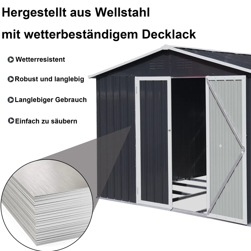 Metall XXXL Gerätehaus 305x254x191cm Mit Fundament Satteldach Geräteschuppen Garten Schuppen Pultdach Schwarz 5 Metall XXXL Gerätehaus 305x254x191cm Mit Fundament Satteldach Geräteschuppen Garten Schuppen Pultdach Schwarz – Bild 5
