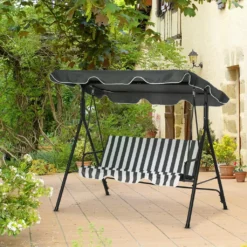 Outsunny Hollywoodschaukel Gartenschaukel Schaukelbank 3-Sitzer Mit Dach Stahl Grau+weiß 172 X 120 X 153cm -Grünwelt Exporteren Garten-Winkel 8e74def67323e1c9ad3f0c61aef6fed1