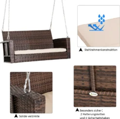 Outsunny Hängebank 2-Sitzer Rattan Gartenschaukel Mit Sitzkissen Hängeschaukel Hollywoodschaukel Schaukelbank Gartenbank Braun 127 X 57,5 X 60 Cm -Grünwelt Exporteren Garten-Winkel 900cb6d3c4a73c7563cee68ac13176e7
