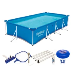 Bestway Steel Pro Framepool 400 X 211 Cm Mit Reinigungset (bundle) - Stahlrahmen Schwimmbecken Mit 7-teilige Pflegeset - Blau