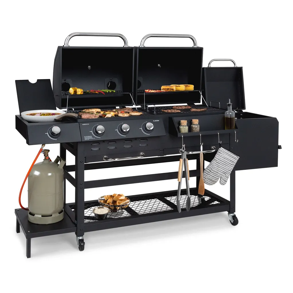 Klarstein Gasgrill Mit Smoker, Gasgrill Mit 4 Brenner, 13,5kW Edelstahl-Gasgrill, BBQ Gasgrill Für Balkon & Garten, Grill Für Gas & Kohle, Gasgrills Mit 4 Brenner & Thermometer 2 Klarstein Gasgrill Mit Smoker, Gasgrill Mit 4 Brenner, 13,5kW Edelstahl-Gasgrill, BBQ Gasgrill Für Balkon & Garten, Grill Für Gas & Kohle, Gasgrills Mit 4 Brenner & Thermometer – Bild 2