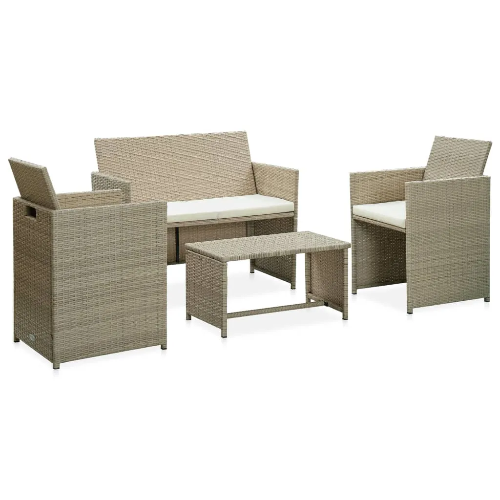VidaXL 4-tlg. Garten-Lounge-Set Mit Auflagen Beige Poly Rattan 1 VidaXL 4-tlg. Garten-Lounge-Set Mit Auflagen Beige Poly Rattan