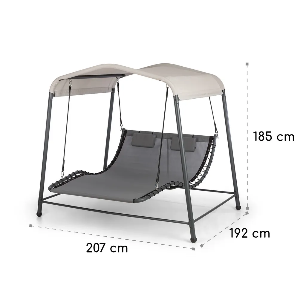 Blumfeldt Palermo - Doppel-Schaukel-Liege, Gartenliege, Stahlrahmen, Sonnendach: 200 X 144 Cm (BxT), Liegefläche: 130 X 207 Cm (BxT), Einfacher Aufbau, 2 Höhenverstellbare Kopfkissen, Grau 10 Blumfeldt Palermo - Doppel-Schaukel-Liege, Gartenliege, Stahlrahmen, Sonnendach: 200 X 144 Cm (BxT), Liegefläche: 130 X 207 Cm (BxT), Einfacher Aufbau, 2 Höhenverstellbare Kopfkissen, Grau – Bild 10