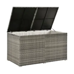 Juskys Polyrattan Auflagenbox Ikaria 950 L – Deckel Mit Hubautomatik & Innenplane – Garten Kissenbox Für Balkon & Terrasse – Gartenbox Grau-meliert