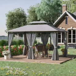 Outsunny Pavillon Gartenpavillon Partyzelt Gartenzelt Festzelt Doppeldach 3x4m Dunkelgrau -Grünwelt Exporteren Garten-Winkel 9660439eb4c144be797cdaf5488f2b24