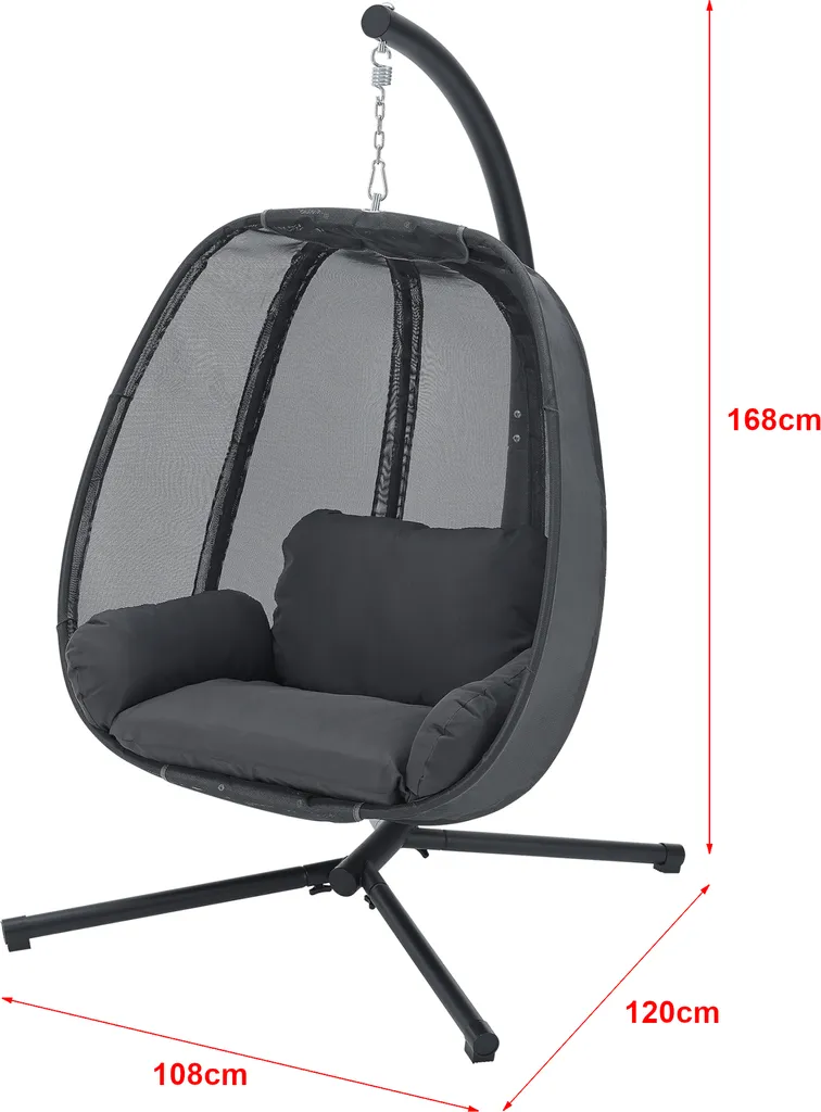 Hängesessel Abegondo Mit Gestell Und Kissen Indoor Outdoor Max. 120 Kg Hängekorb Hängestuhl Für Innen- Und Außen Stahlgestell Dunkelgrau 3 Hängesessel Abegondo Mit Gestell Und Kissen Indoor Outdoor Max. 120 Kg Hängekorb Hängestuhl Für Innen- Und Außen Stahlgestell Dunkelgrau – Bild 3
