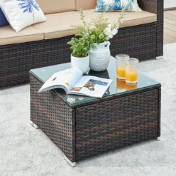 SONGMICS Lounge-Set, Balkonmöbel, Aus PE-Polyrattan, Mit Kissen Und Glastisch, Braun GGF005K03 -Grünwelt Exporteren Garten-Winkel 97253bd74296436e6521444692b02591