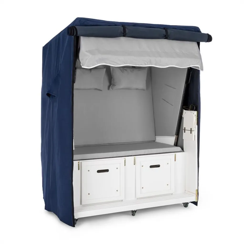 Blumfeldt Hiddensee - Strandkorbhaube , Schutzhülle , Witterungsschutz , Abdeckhaube , 115 X 160x 90 Cm , 2 Lüftungsfenster , Klettverschlüsse , Aufrollbare Frontklappe , Wasserdicht , Blau 2 Blumfeldt Hiddensee - Strandkorbhaube , Schutzhülle , Witterungsschutz , Abdeckhaube , 115 X 160x 90 Cm , 2 Lüftungsfenster , Klettverschlüsse , Aufrollbare Frontklappe , Wasserdicht , Blau – Bild 2