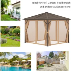 Outsunny Gartenpavillon Partyzelt 4 X Doppel-Seitenwänden Laternenhaken Alu + Polyester Bronze+Hellbraun Ca. 3 X 3 X 2,5 M -Grünwelt Exporteren Garten-Winkel 97ef2cf56c9e1e2c073e5281c533a32a