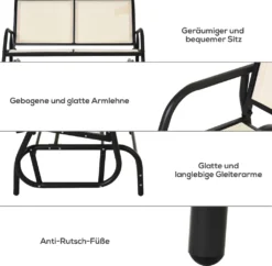 Outsunny Schaukelstuhl 2-Sitzer Gartenbank Gartenschaukel Sitzbank Parkbank Metall Gartenmöbel Schwarz+Beige 120 X 70 X 85 Cm -Grünwelt Exporteren Garten-Winkel 97f91535442d795015e71762611a9696