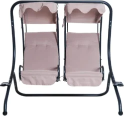 Outsunny 2 Sitzer Hollywoodschaukel Gartenschaukel Mit Sonnendach Gartenstuhl Sitz Mit Sprühbaumwolle Oxfordstoff PE-Beschichtung Stahl Oxford-Stoff Beige 170 X 136 X 170 Cm（pro Sitz） -Grünwelt Exporteren Garten-Winkel 98fee18225b2b343362647879eda0960