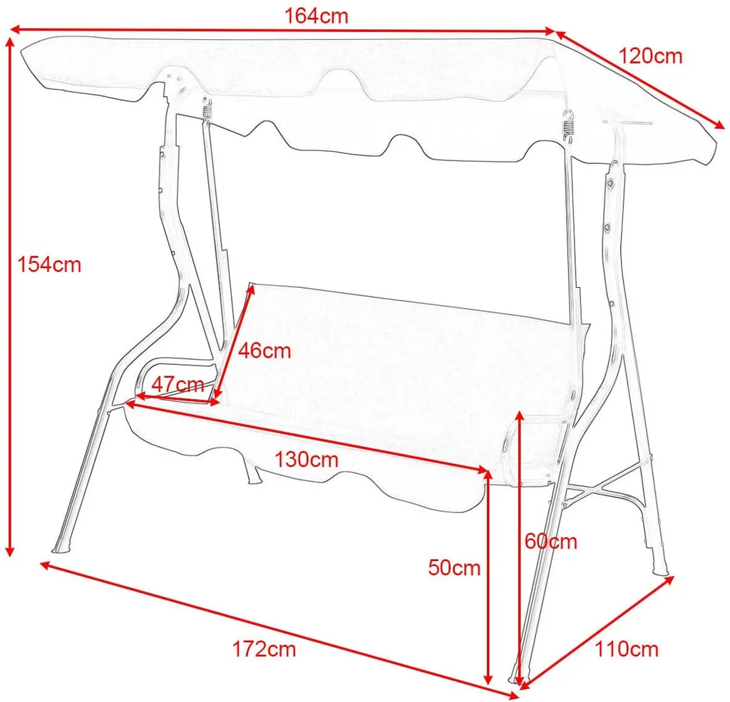 COSTWAY 3-Sitzer Hollywoodschaukel Mit Sonnendach, 5cm Sitzpolster, Gartenschaukel Bis 210kg Belastbar, Schaukelbank, Schaukel, Schwarz 5 COSTWAY 3-Sitzer Hollywoodschaukel Mit Sonnendach, 5cm Sitzpolster, Gartenschaukel Bis 210kg Belastbar, Schaukelbank, Schaukel, Schwarz – Bild 5