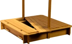 Dobar Sandkasten Mit Schwenkbarem Dach, Sitzbänke, Bodenplane, Verschließbare Sandkiste Aus Holz Für Kinder, 120 X 120 X 120 Cm, Hellbraun -Grünwelt Exporteren Garten-Winkel 9a771d4c03e30b78c15090403c9a3dbe