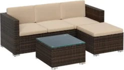 SONGMICS Lounge-Set, Balkonmöbel, Aus PE-Polyrattan, Mit Kissen Und Glastisch, Braun GGF005K03 -Grünwelt Exporteren Garten-Winkel 9af43542e24522ce3b5c530fb1a27a0d